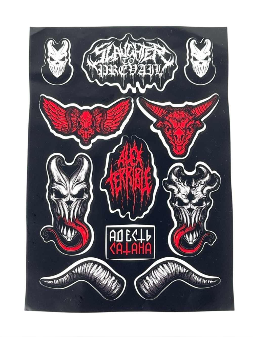 Slaughter To Prevail Skull & Horn Sticker Sheet 2023 Red Black White